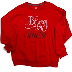 Bling It On Santa Ladies Red Holiday Long Sleeve Sweatshirt Size L NWOT